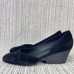 Eileen Fisher Black Wedge‎ Pumps Sz 8 Suede Leather Mid Heel Office Minimalist
